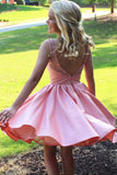 A-Line Round Neck Sleeveless Beading Pink Open Back Short Homecoming Dresses JS912