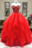 Ball Gown Sweetheart Strapless Embroidery Red Prom Dresses Long Party Dresses JS364