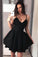 Black Mini Homecoming Dresses Spaghetti Straps A Line Above Knee Short Hoco Dress JS950