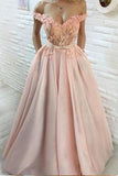 A line Off the Shoulder Sweetheart Hand Made Flowers Prom Dresses with Pockets JS291