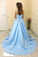 Blue Satin A-Line Princess Sweetheart Neck Strapless Lace up Long Sleeveless Prom Dresses UK JS286