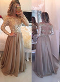 Hot Selling A-Line Cowl Floor Length Gold with Long Sleeves Prom Dresses JS710