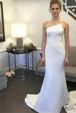 Charming Irregular Strapless Satin Wedding Gown Mermaid Backless Wedding Dresses W1039