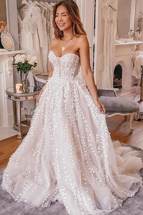 Charming Sweetheart Strapless Tulle Ivory Wedding Dresses Cheap Wedding Gowns W1082