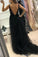 Chic Black V Neck Tulle Long Prom Dresses with Beading