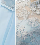 Cute A Line Light Blue High Neck Cap Sleeve Homecoming Dresses with Tulle Flowers H1074