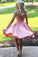 Cute A Line Satin Scoop Pink Beads Straps Short Prom Dresses Homecoming Dresses H1281