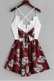 Cute A Line Spaghetti Straps V Neck White Lace Homecoming Dress Floral Print Cocktail Dress H1077