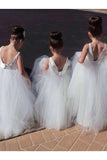 Cute Ball Gown Tulle Scoop V Back Flower Girl Dresses Wedding Party Dresses FG1000