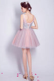 Cute Bling Sequins Short Tulle Party Dress V Neck Pink Lace up Homecoming Dresses H1241