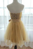 Cute Golden Strapless Mini Homecoming Dresses Tulle Sequin Sweet 16 Dress With Belt H1249