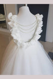 Cute Off White Tulle Backless Flower Girl Dresses with Pearl Lace Baby Dresses JS878