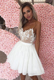 Cute Spaghetti Straps Sweetheart White Chiffon Homecoming Dresses with Lace H1026