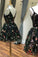 Cute Straps Black Embroidery Floral V Neck Short Homecoming Dress Short Prom Dress JS889