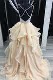 Princess Luxurious Spaghetti Straps V-Neck Beading Bodice Tulle Long Prom Dress with Layers JS122