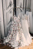 Beautiful Spaghetti Straps Floral Lace V-Neck Open Back Tulle Pink Prom Dresses UK JS522