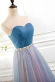 Elegant Tulle Long Vintage Sleeveless Sweetheart Strapless Blue Lace-up Prom Dresses JS778