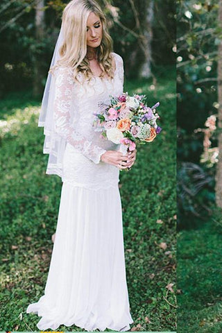 Lace Long Sleeve Beach Backless Outdoor Garden Handmade Women's Wedding Dress JS56