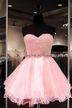 Lace Short Blush Pink Strapless Sweetheart Sweet 16 Dress Homecoming Dresses H28