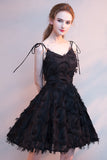 Elegant Black Spaghetti Straps Short Homecoming Dresses