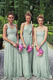 A-Line Dusty Green Long Mismatched Chiffon Prom Dress Bridesmaid Dresses UK JS455