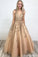 Deep V Neck Sleeveless Lace A Line Tulle Prom Dresses