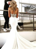 Deep V Neck Spaghetti Straps Ivory Backless Mermaid Prom Dress Wedding Dress