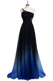Dreamy A-line One Shoulder Sweep Train Chiffon Prom/Evening Dresses With Beads JS854