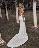 Boho Backless Romantic Ivory Lace Beach Wedding Dress