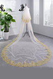 Elegant 3.5 Meters Long Gold Lace Edge Two Layers Long Wedding Veils with Comb V04