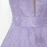 Elegant A-Line Bateau Sleeveless Lilac Floral Satin Prom Dress Long Party Dresses JS758