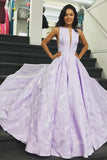 Elegant A-Line Bateau Sleeveless Lilac Floral Satin Prom Dress Long Party Dresses JS758