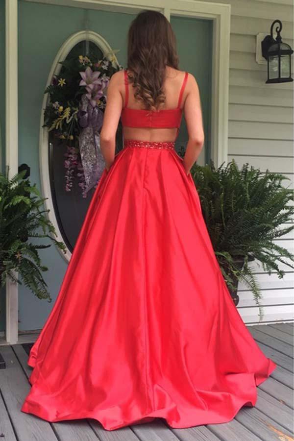 Buy Elegant A Line Red Long Prom Dress Evening Dress with Open Back ...