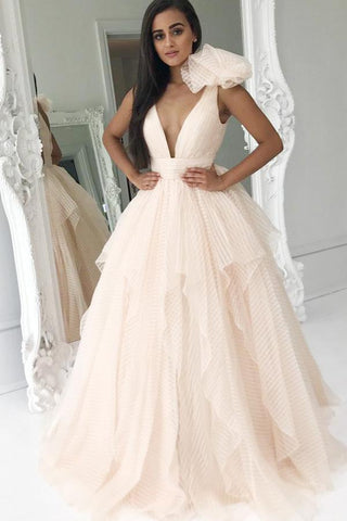 Elegant Deep V Neck Organza Pink Princess Prom Dresses Quinceanera Dresses JS401