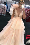 Elegant Deep V Neck Organza Pink Princess Prom Dresses Quinceanera Dresses JS401