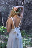 Elegant Ivory Bohemian Lace Prom Dress V Neck Backless Country Wedding Dress W1072
