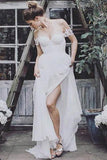 Elegant Ivory Off the Shoulder Chiffon Wedding Dresses Sweetheart Beach Bridal Dresses W1032