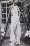 Elegant Ivory Off the Shoulder Chiffon Wedding Dresses Sweetheart Beach Bridal Dresses W1032