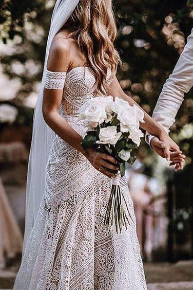 Elegant Mermaid Lace Sweetheart Beach Wedding Dresses Boho Bridal Dresses JS614