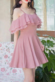 Elegant Pink Spaghetti Straps Chiffon Homecoming Dresses Sweet 16 Dresses H1222