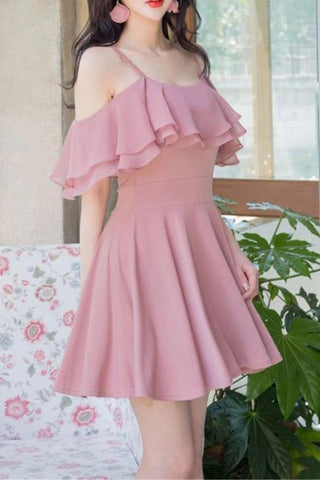 Elegant Pink Spaghetti Straps Chiffon Homecoming Dresses Sweet 16 Dresses H1222