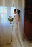 Elegant See Through Long Sleeve Lace Wedding Dresses Mermaid Wedding Dress with Slit W1069