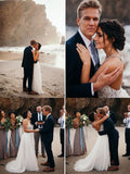 Elegant Spaghetti Straps V Neck Chiffon Backless Beach Wedding Dresses Bridal Gowns W1101