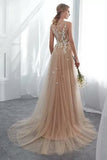 Elegant Tulle Sleeveless Prom Dresses Long Lace Appliques High Neck Evening Gowns JS508