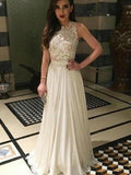 A-line Lace Top High Neck Chiffon Long Prom dress-Elegant Sleeveless Prom Dress