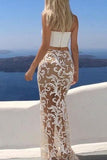 White Mermaid Two Pieces Lace Sleeveless Evening Dresses Long Prom Dresses JS325
