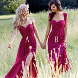 Red Cheap Chiffon Floor Length Side Split Long Sweetheart Sleeveless Bridesmaid Dress JS351