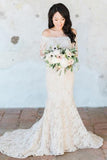 Gorgeous Off the Shoulder White Lace Long Sleeves Mermaid Wedding Dress JS315