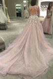 Gorgeous A-line Tulle Long Bridal Gowns Deep V-Neck Wedding Dresses