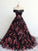 Floral Print Black Off the Shoulder Lace Appliques Prom Dresses with Lace up JS695